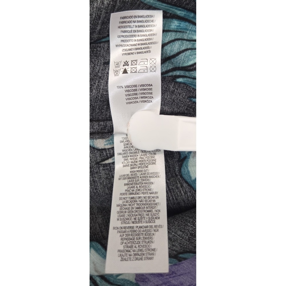 Primark Slim Fit Black Hawaiian Button Short Sleeve Shirt 2XL Purple Hibiscus - Picture 6 of 10